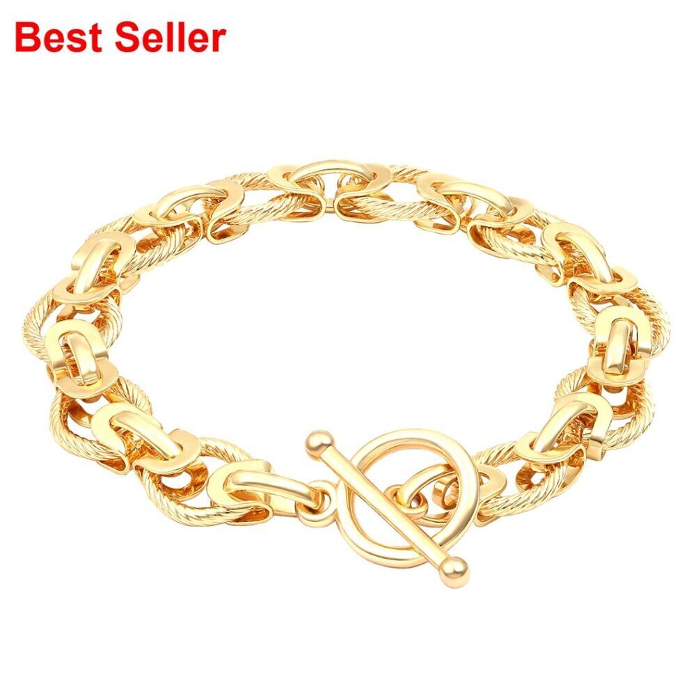 18k Gold Plated Chunky Cuban Oval Link Chain Toggle Bracelet